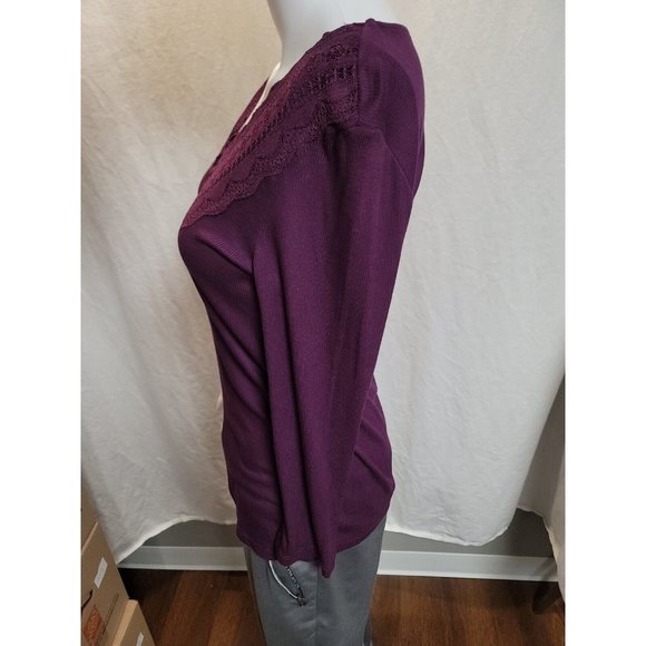 Cable & Gauge Purple 3/4 Sleeve V Neck Blouse Size S - Picture 3 of 8